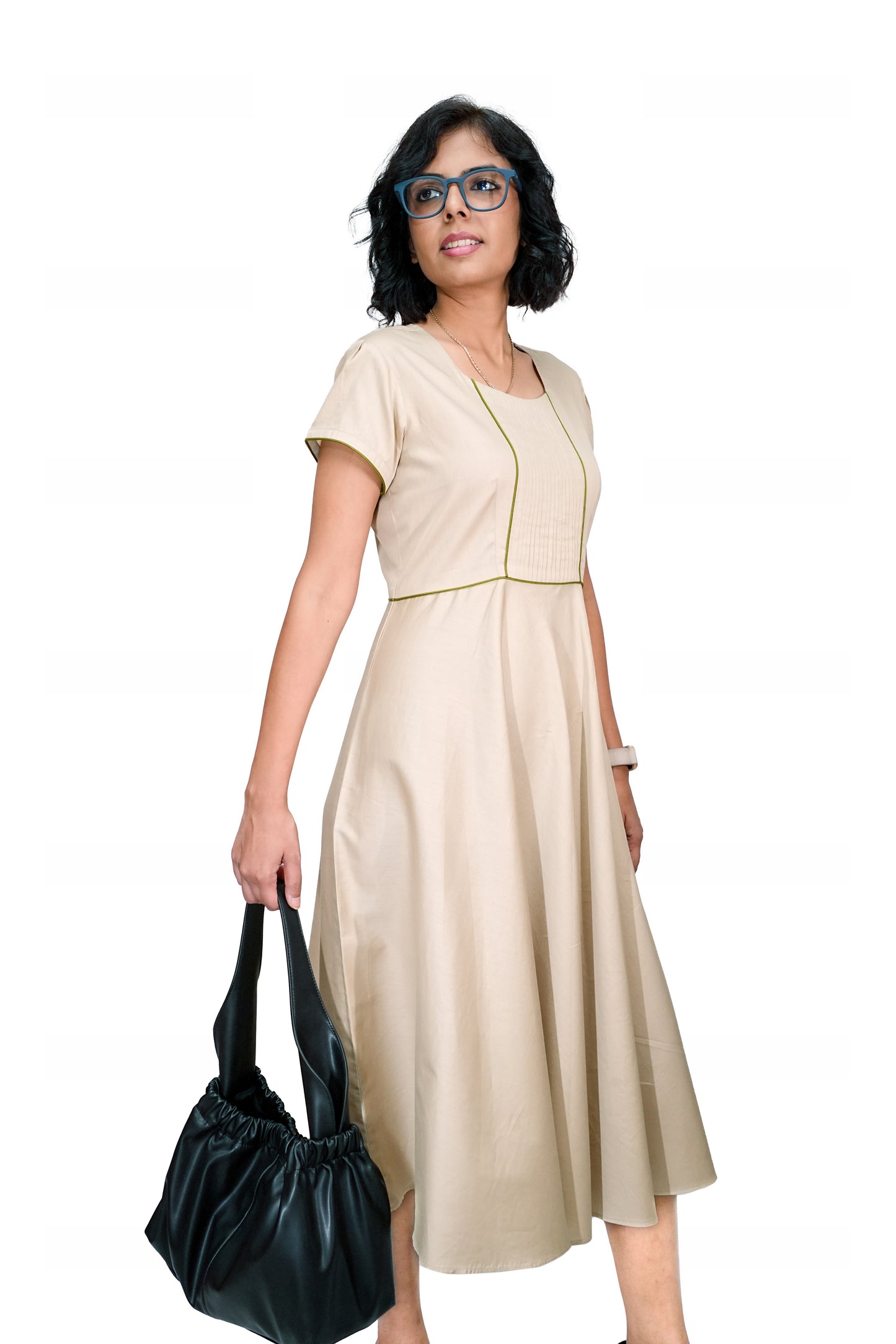 Iced Latte Dress with Pleats