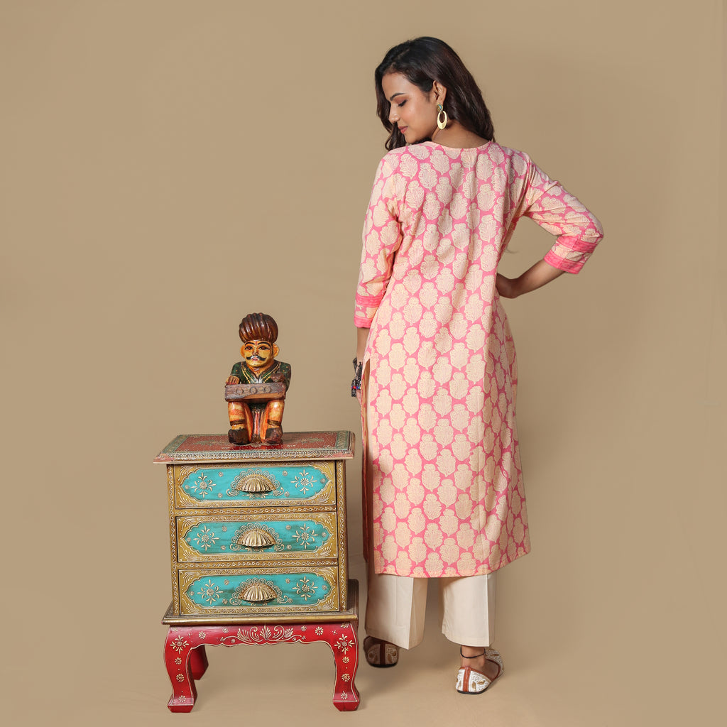Blush Dabu Hand Block Kurta