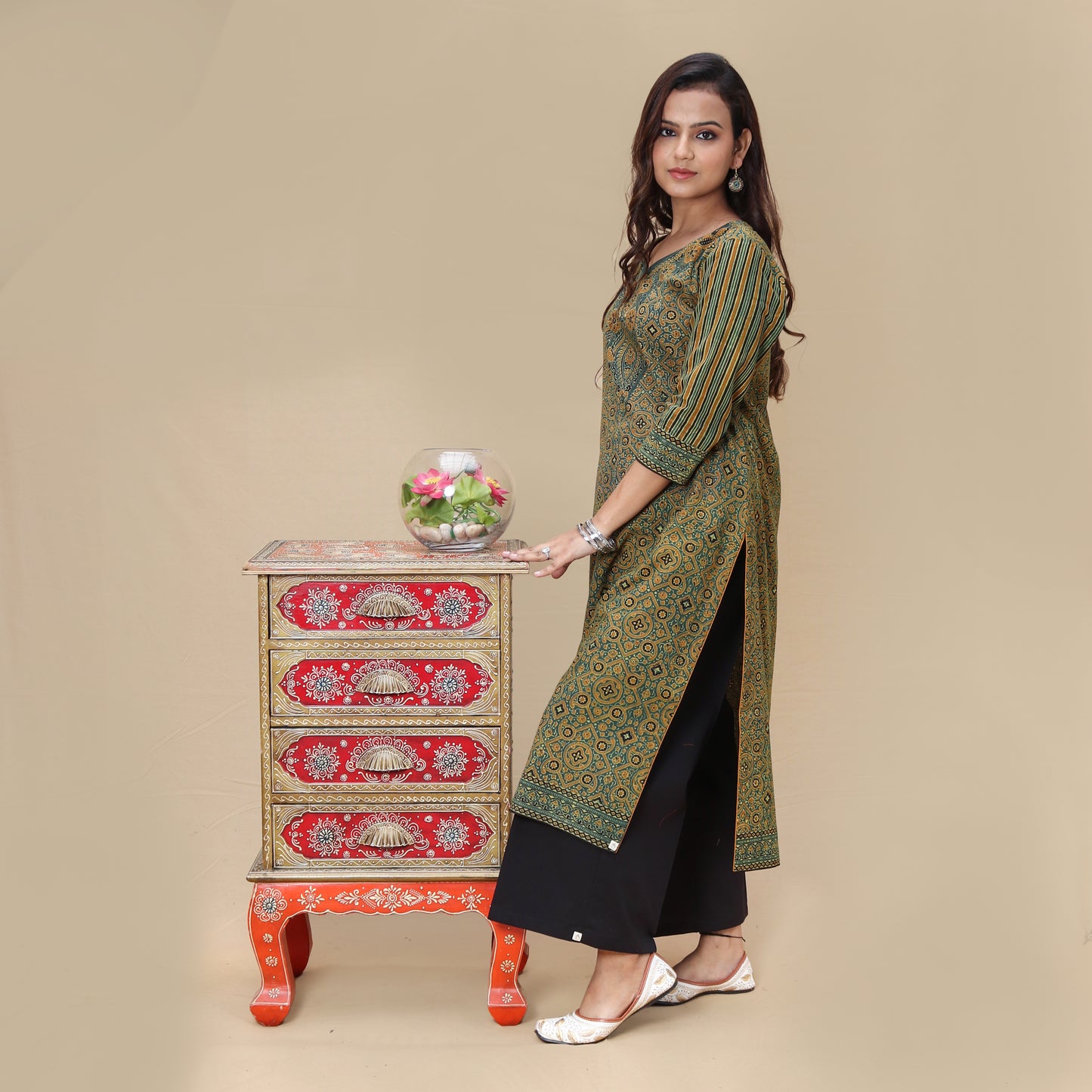 Lush Floral Ajrakh Hand Block Kurta