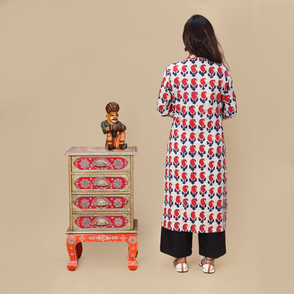 Crimson Paisley Dabu Kurta