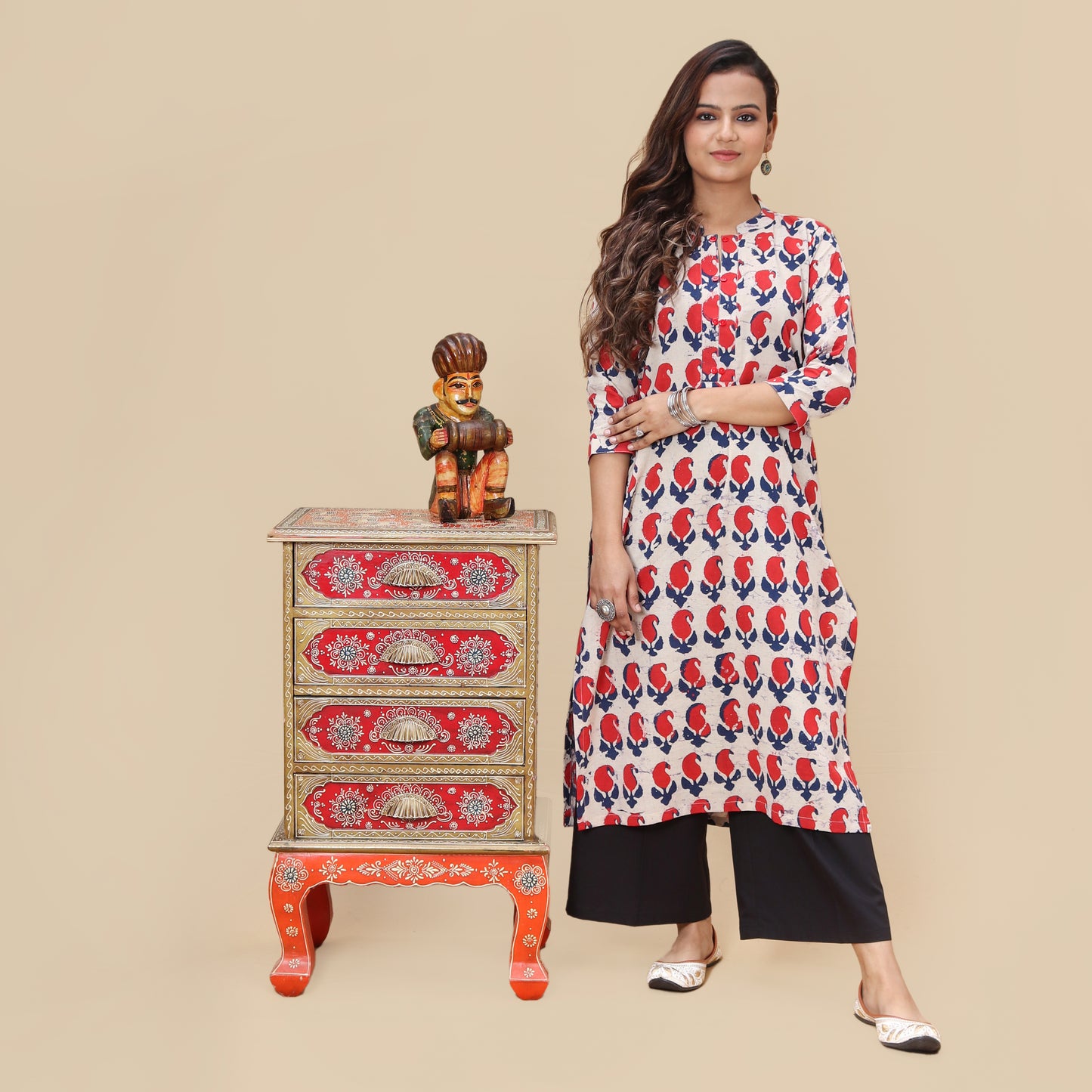 Crimson Paisley Dabu Kurta