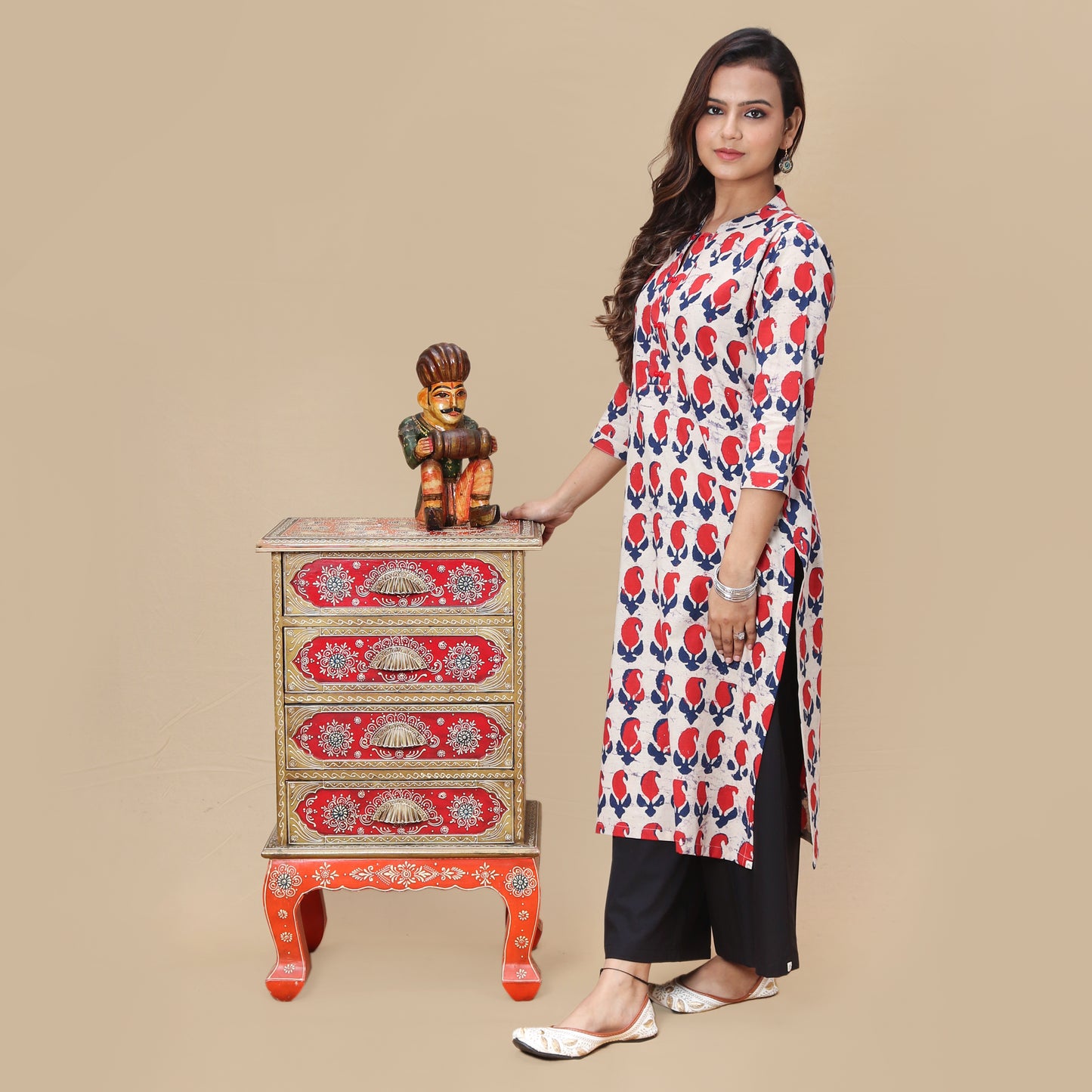 Crimson Paisley Dabu Kurta