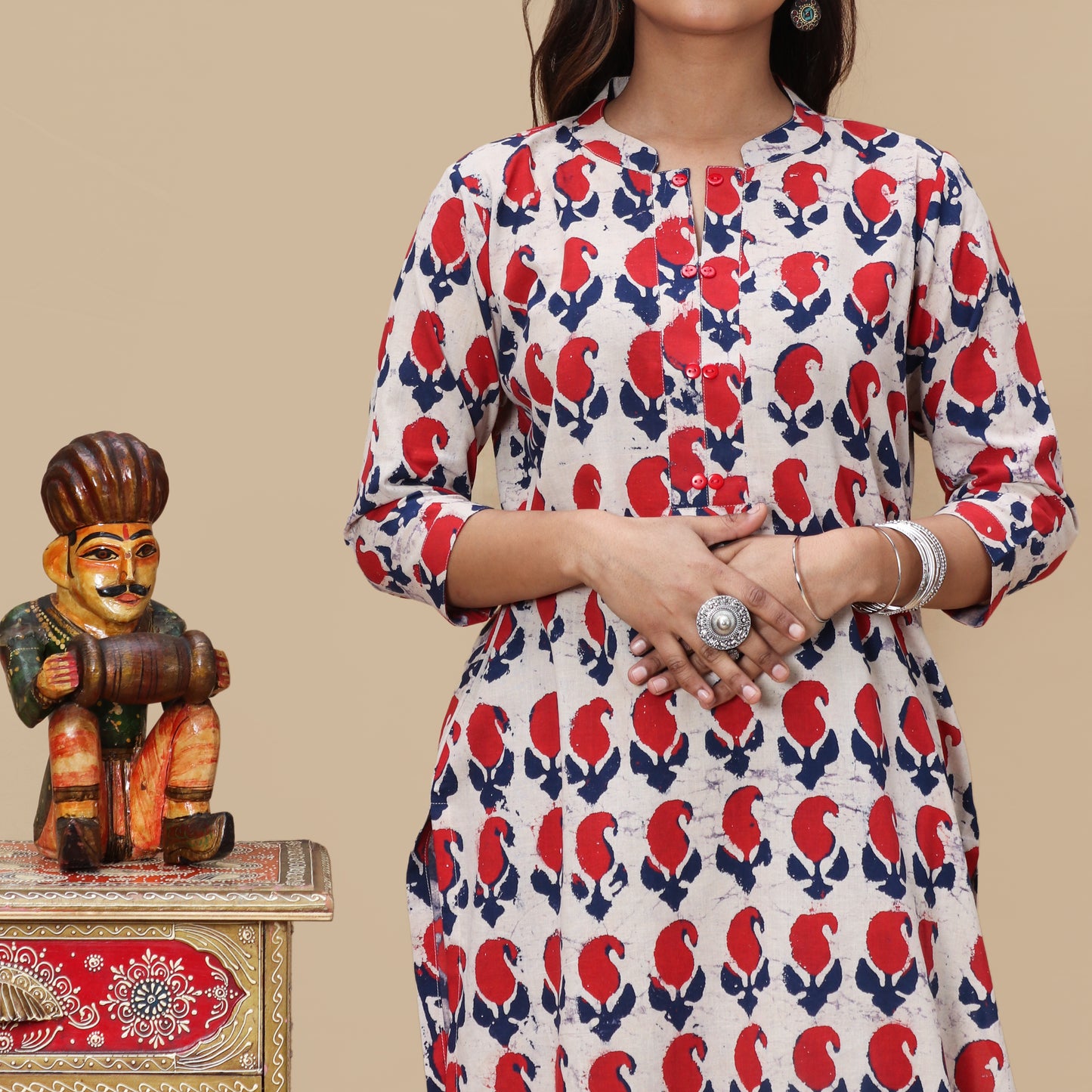 Crimson Paisley Dabu Kurta