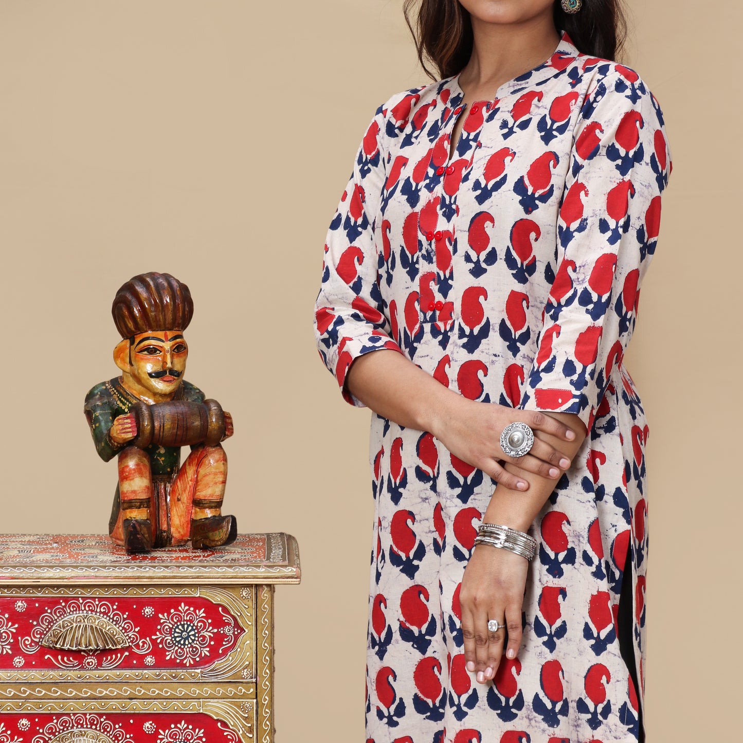 Crimson Paisley Dabu Kurta