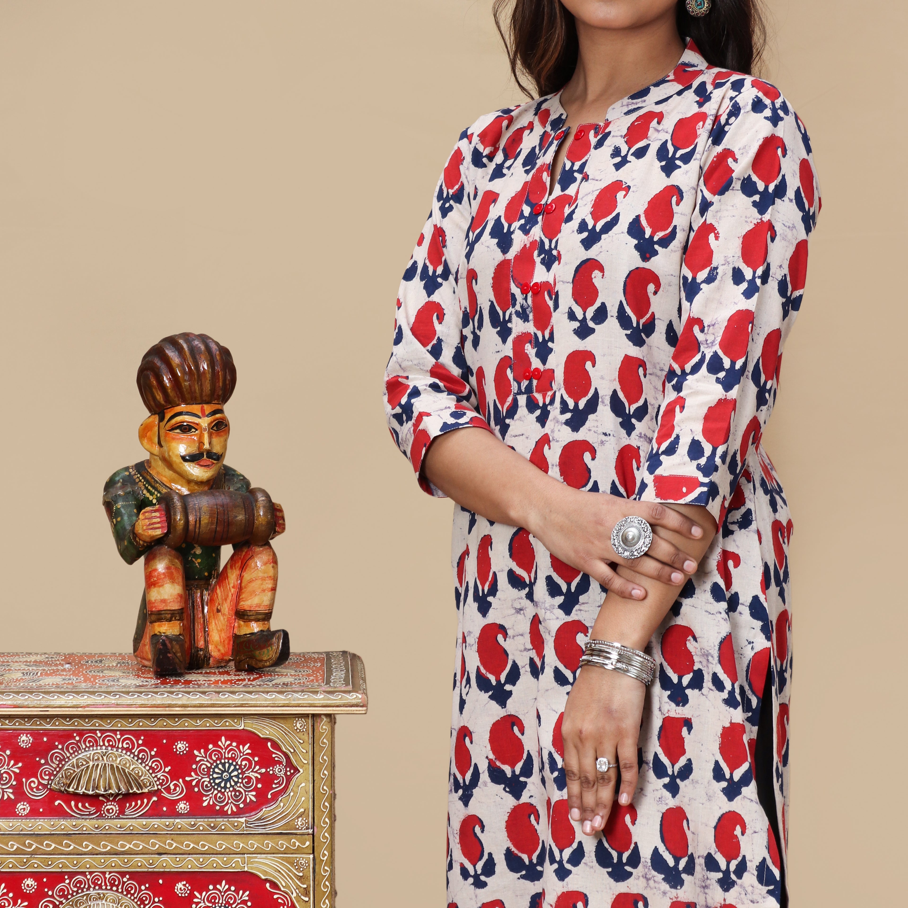 Crimson Paisley Dabu Kurta
