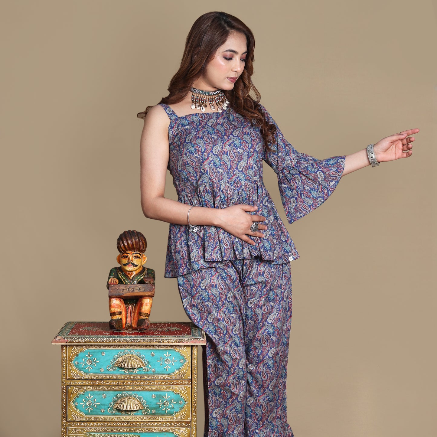 Midnight Paisley Peplum Co-ord Set