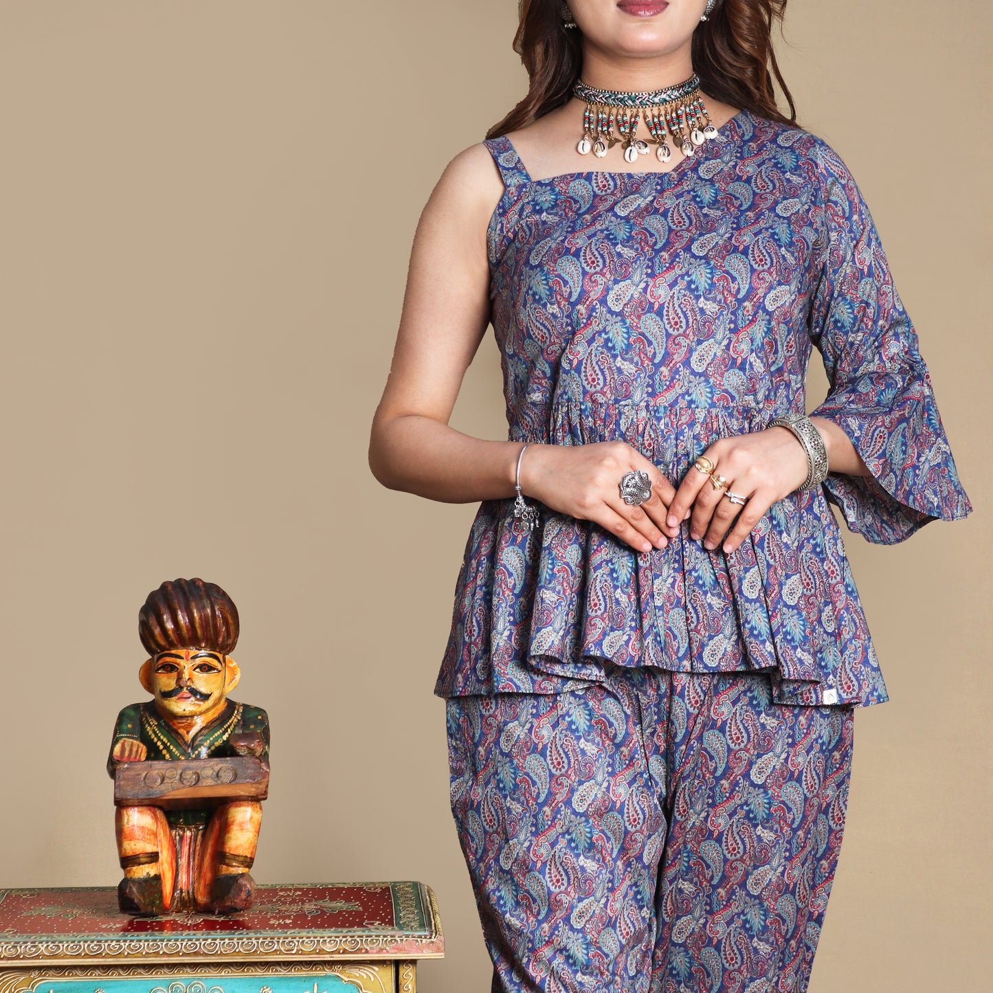 Midnight Paisley Peplum Co-ord Set