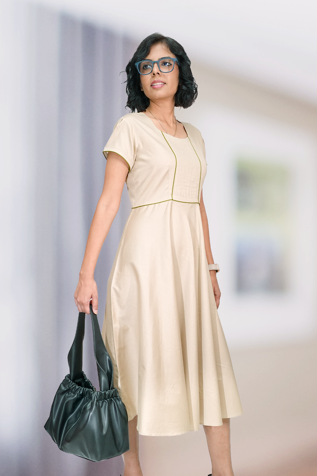 Iced Latte Dress with Pleats