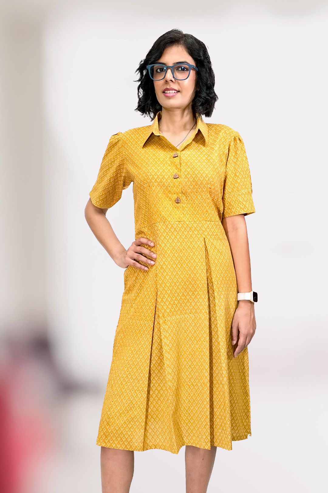 Mustard Ajrakh Cotton Dress