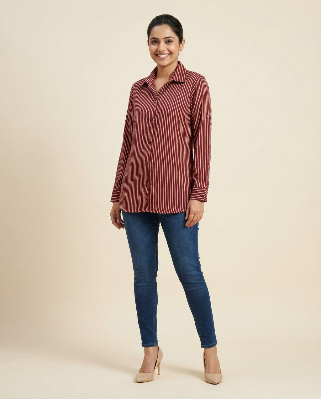 Pure cotton Striped Shirt - Maroon