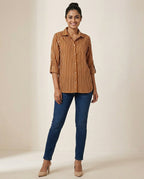 Pure cotton Striped Shirt - Brown