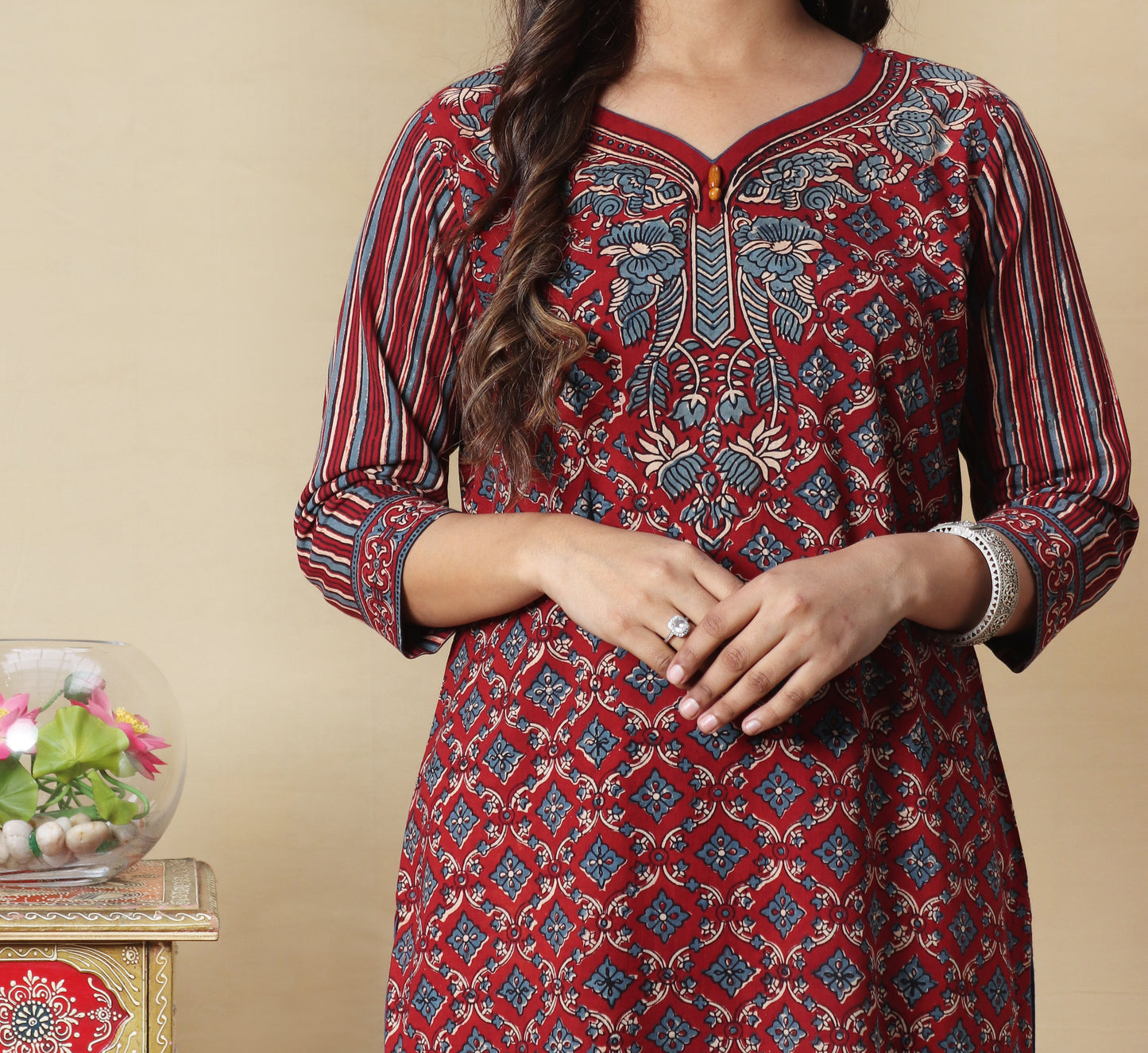 Scarlet Ajrakh Hand Block Kurta