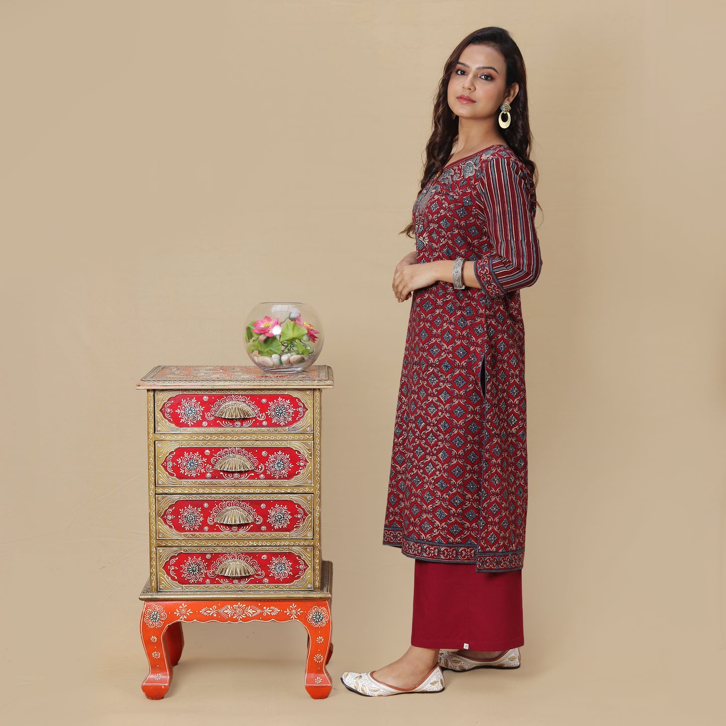 Scarlet Ajrakh Hand Block Kurta