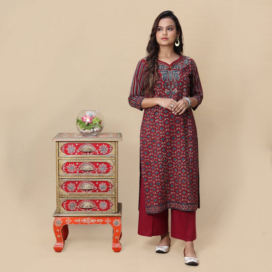 Scarlet Ajrakh Hand Block Kurta