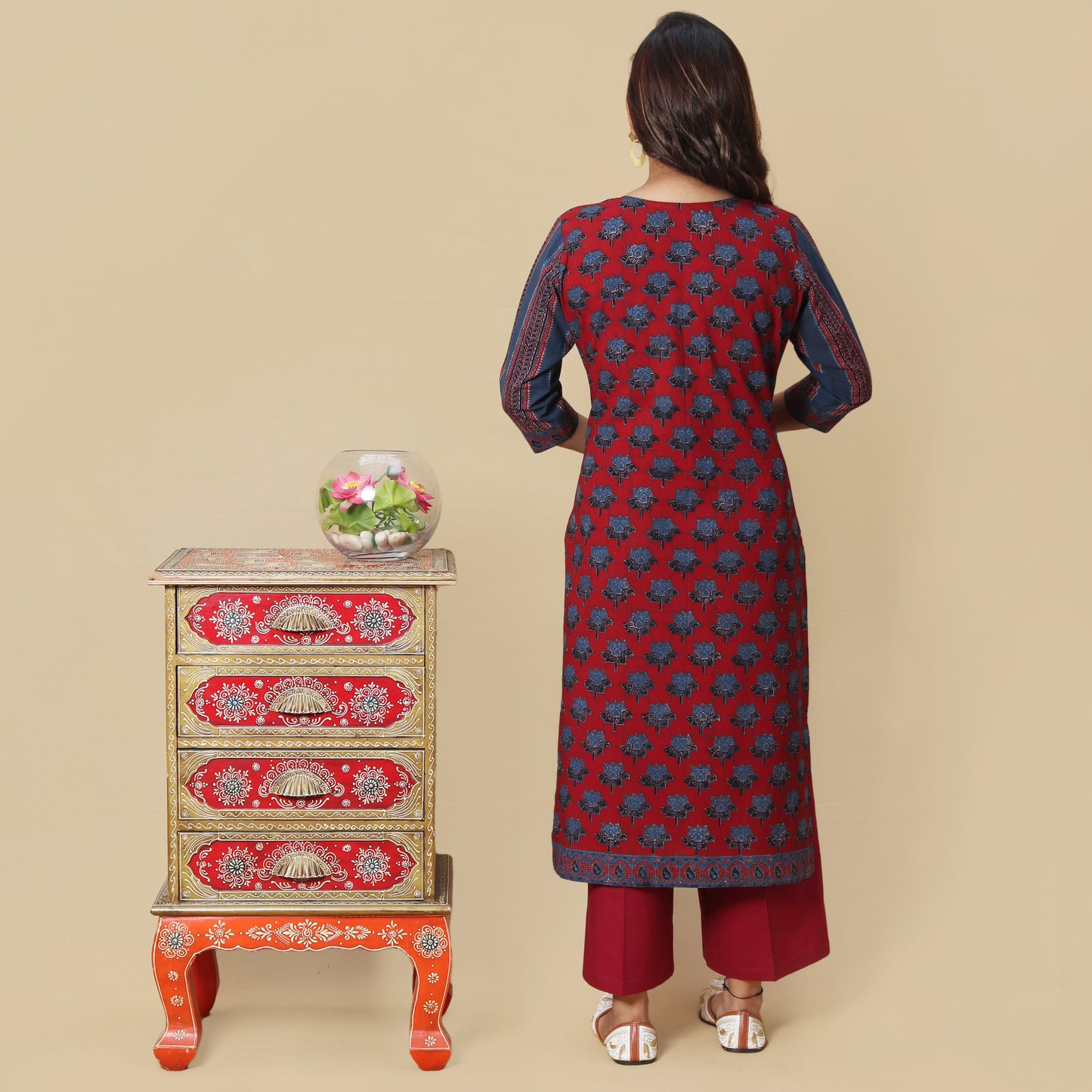 Crimson and Indigo Ajrakh Hand Block Kurta