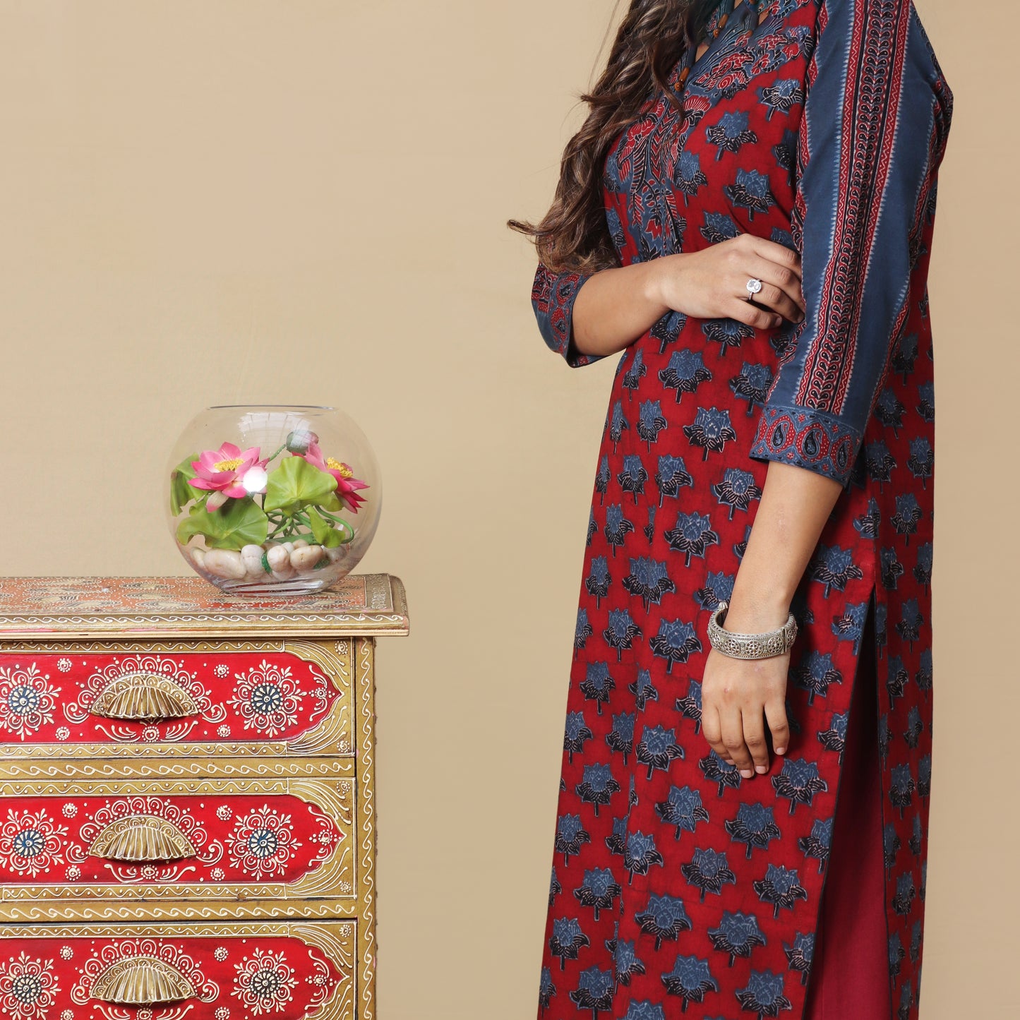 Crimson and Indigo Ajrakh Hand Block Kurta