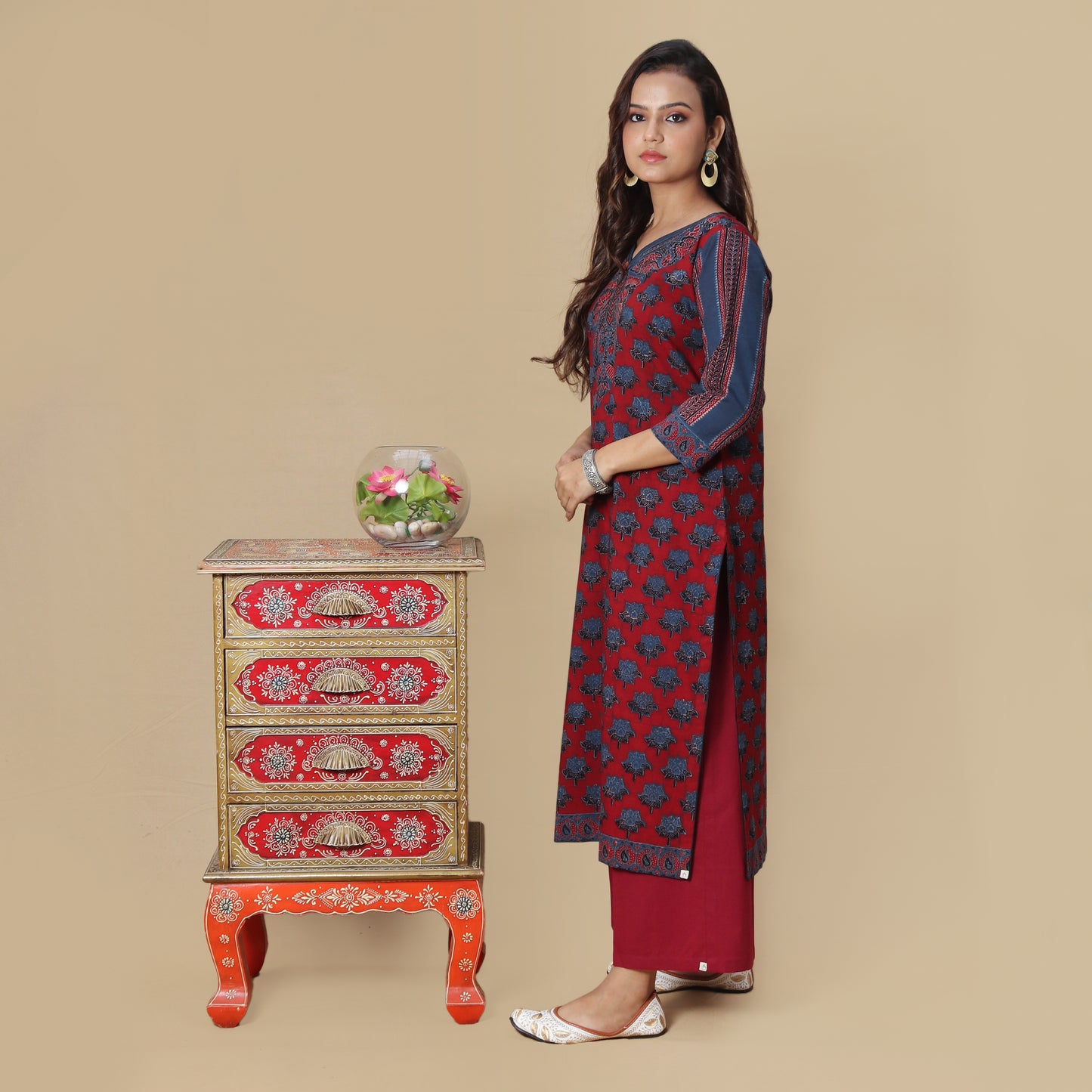 Crimson and Indigo Ajrakh Hand Block Kurta