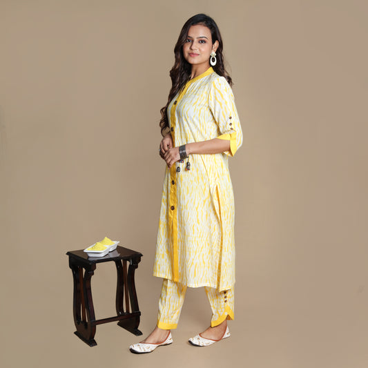 Lemon Shibori Kurta Pant Set