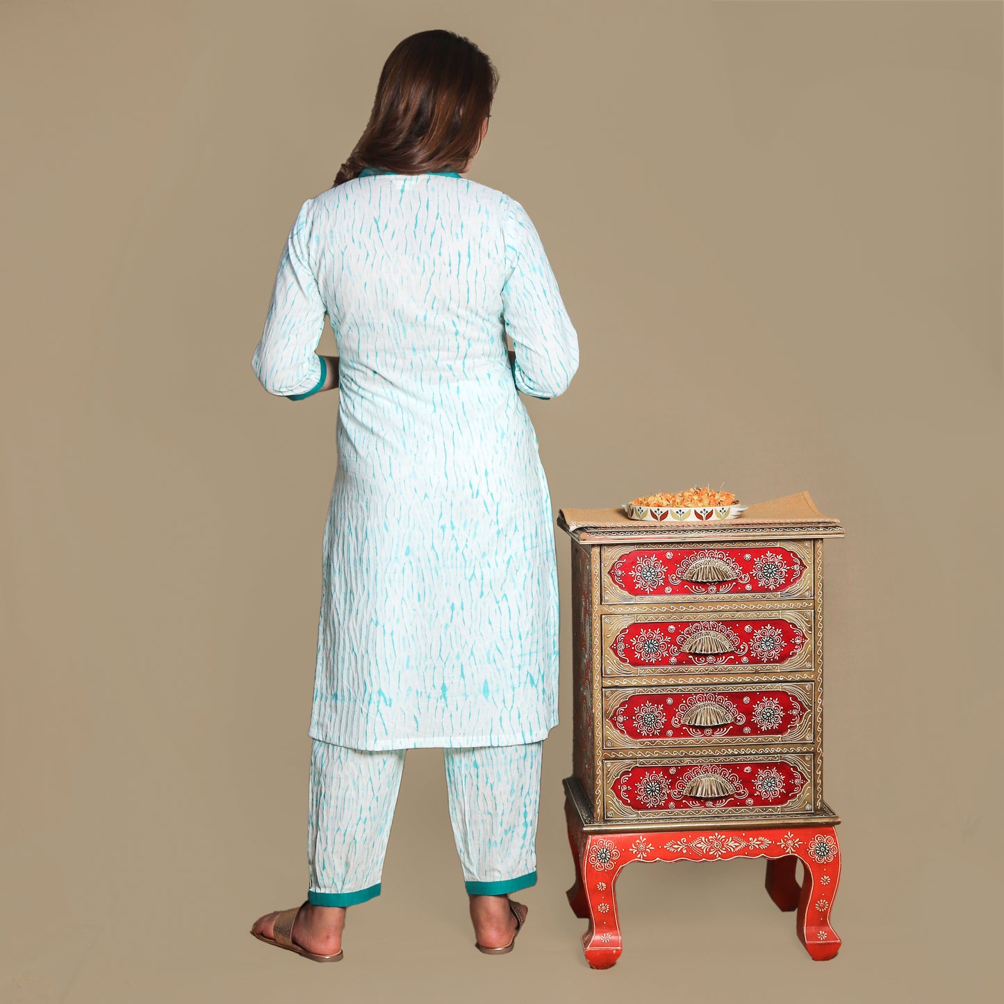 Teal Shibori Kurta Pant Set