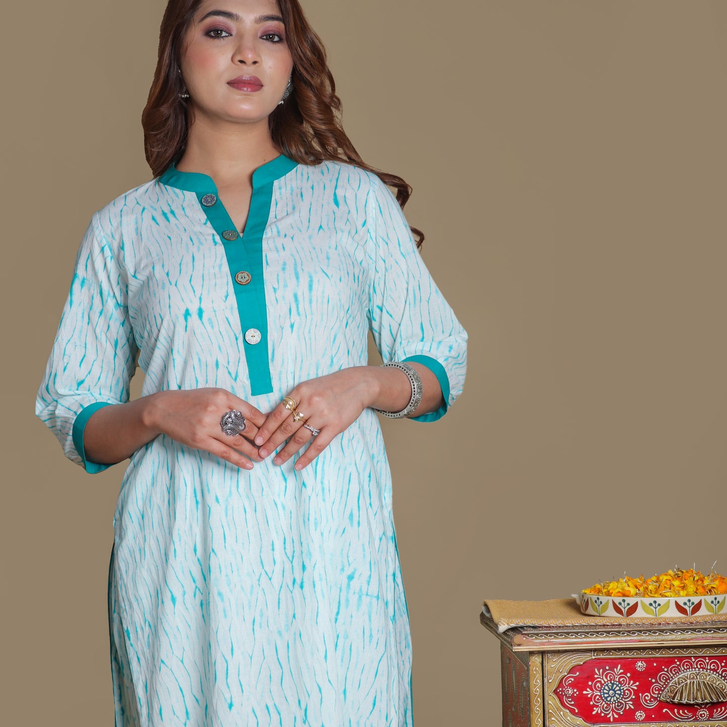 Teal Shibori Kurta Pant Set