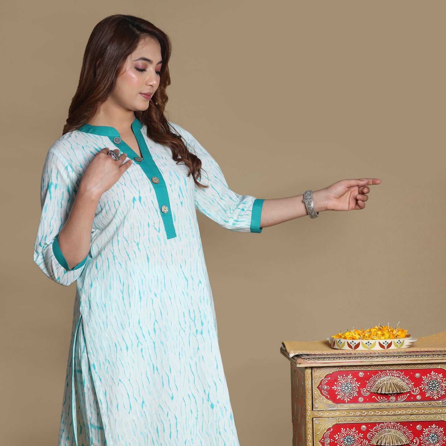 Teal Shibori Kurta Pant Set