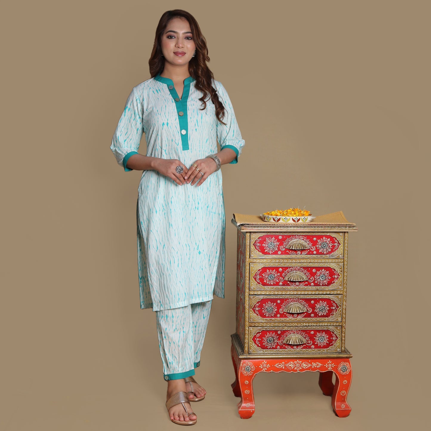 Teal Shibori Kurta Pant Set