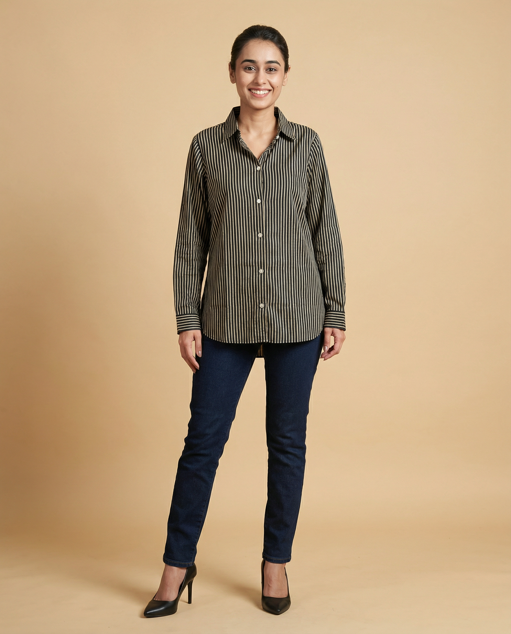 Pure cotton Striped Shirt - Dark Green