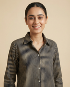 Pure cotton Striped Shirt - Dark Green