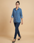 Pure cotton Striped Shirt - Blue