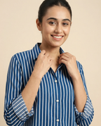 Pure cotton Striped Shirt - Blue