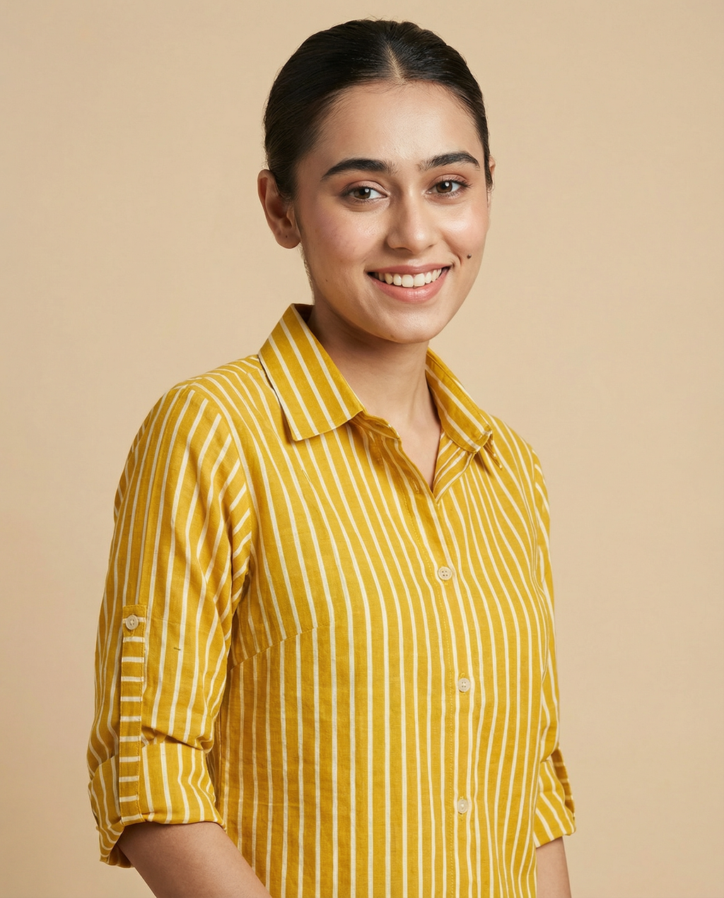 Pure cotton Striped Shirt - Yellow