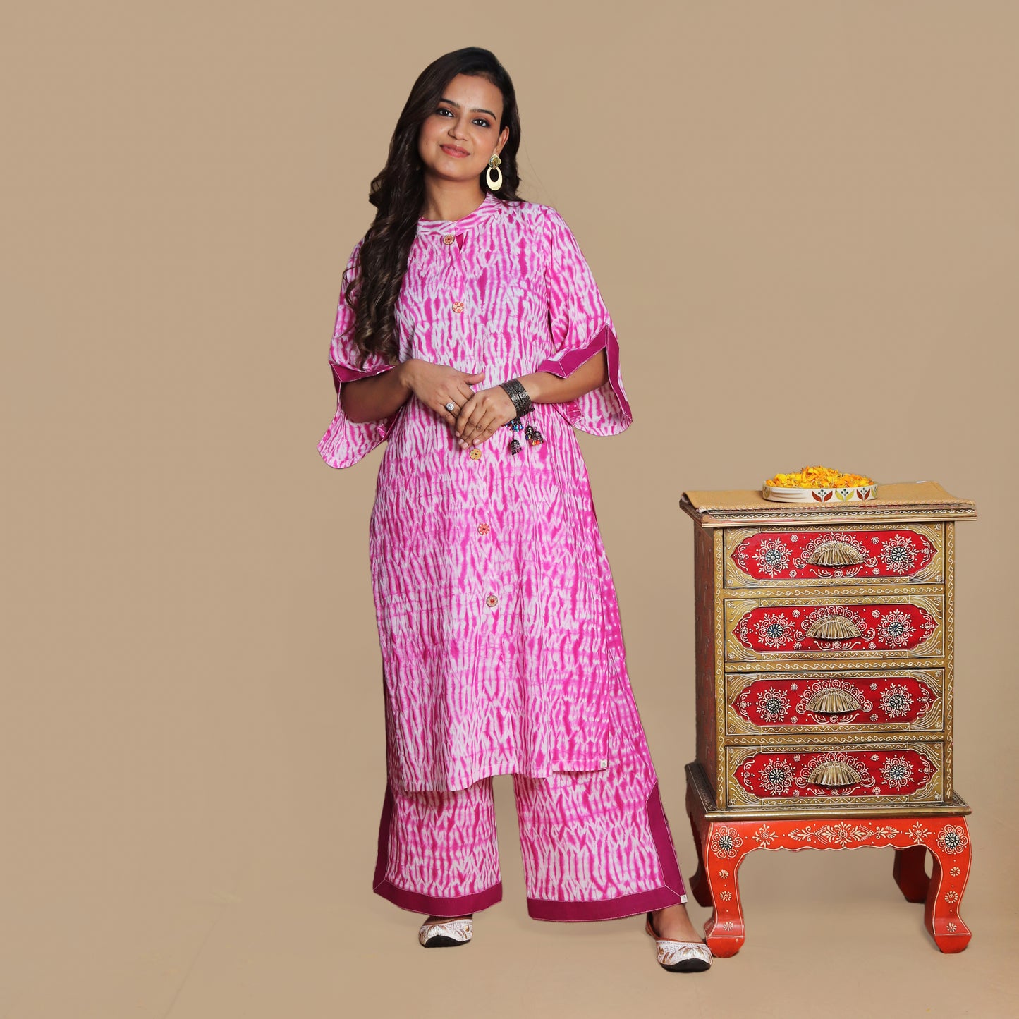 Fuchsia Shibori Kurta Pant Set