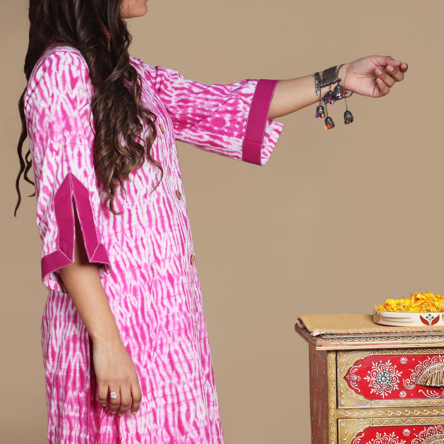 Fuchsia Shibori Kurta Pant Set