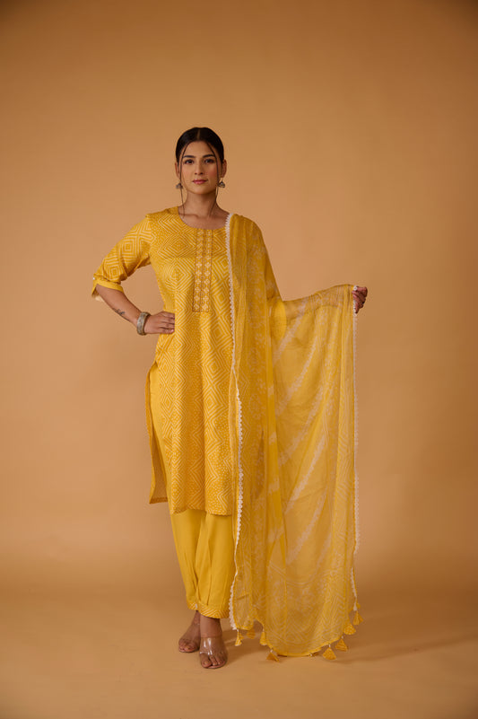 Sunshine Bandhani Modal Cotton Suit Set (Set of 3)