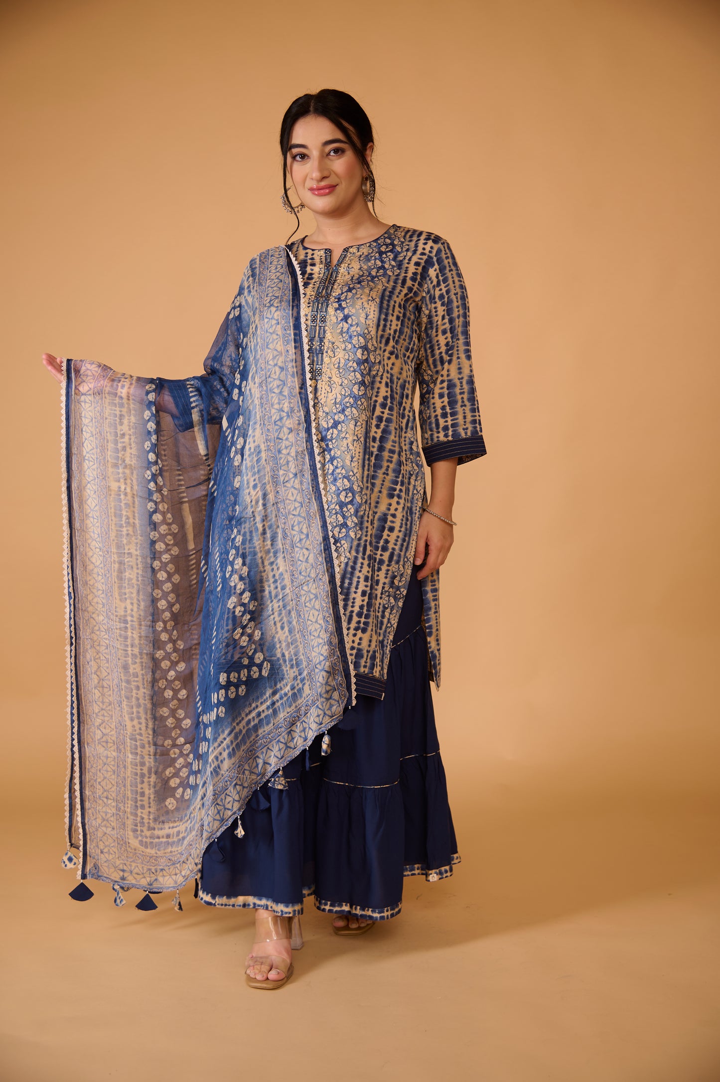 Indigo Modal Cotton Sharara Suit Set (Set of 3)