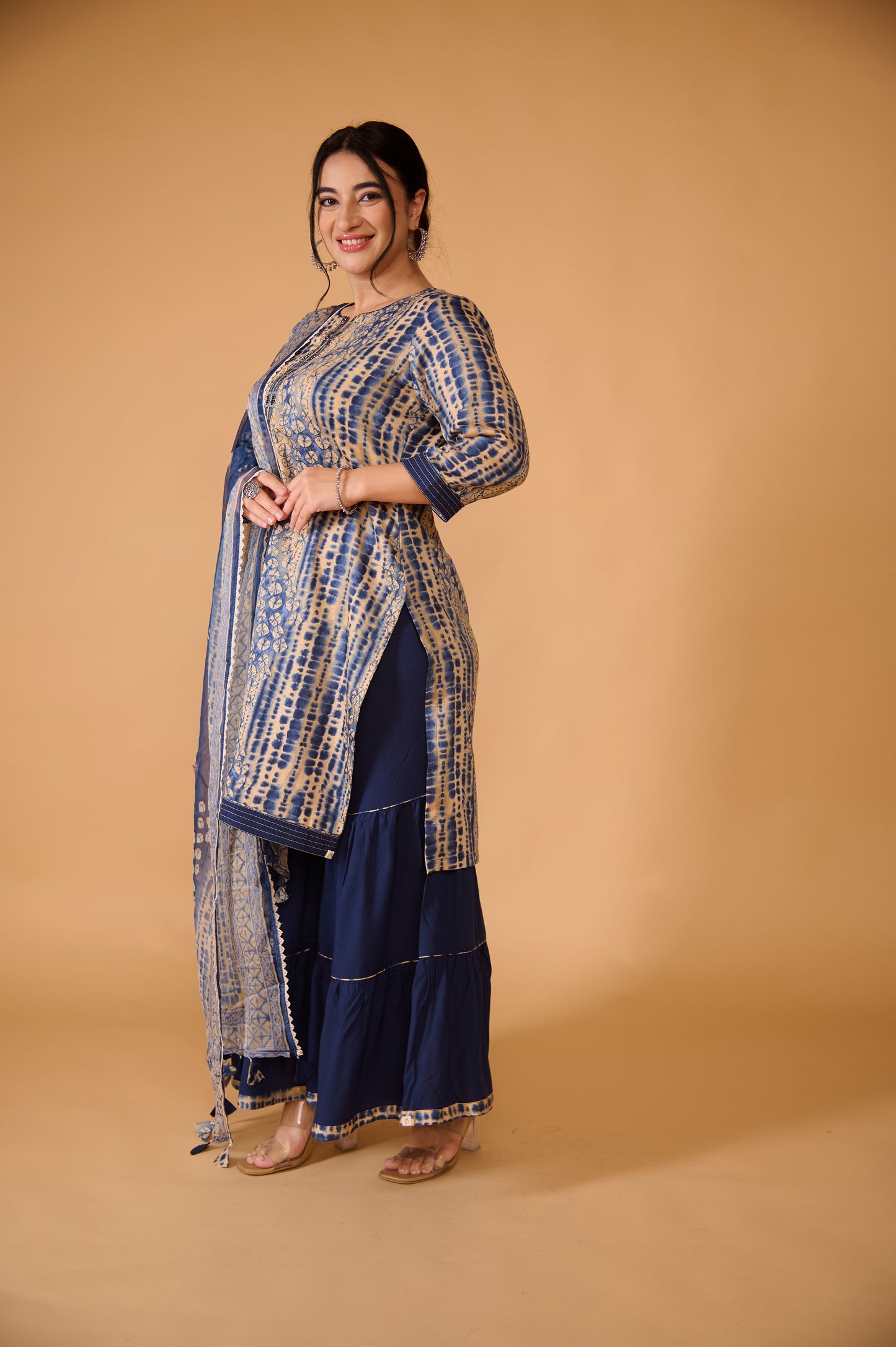 Indigo Modal Cotton Sharara Suit Set (Set of 3)