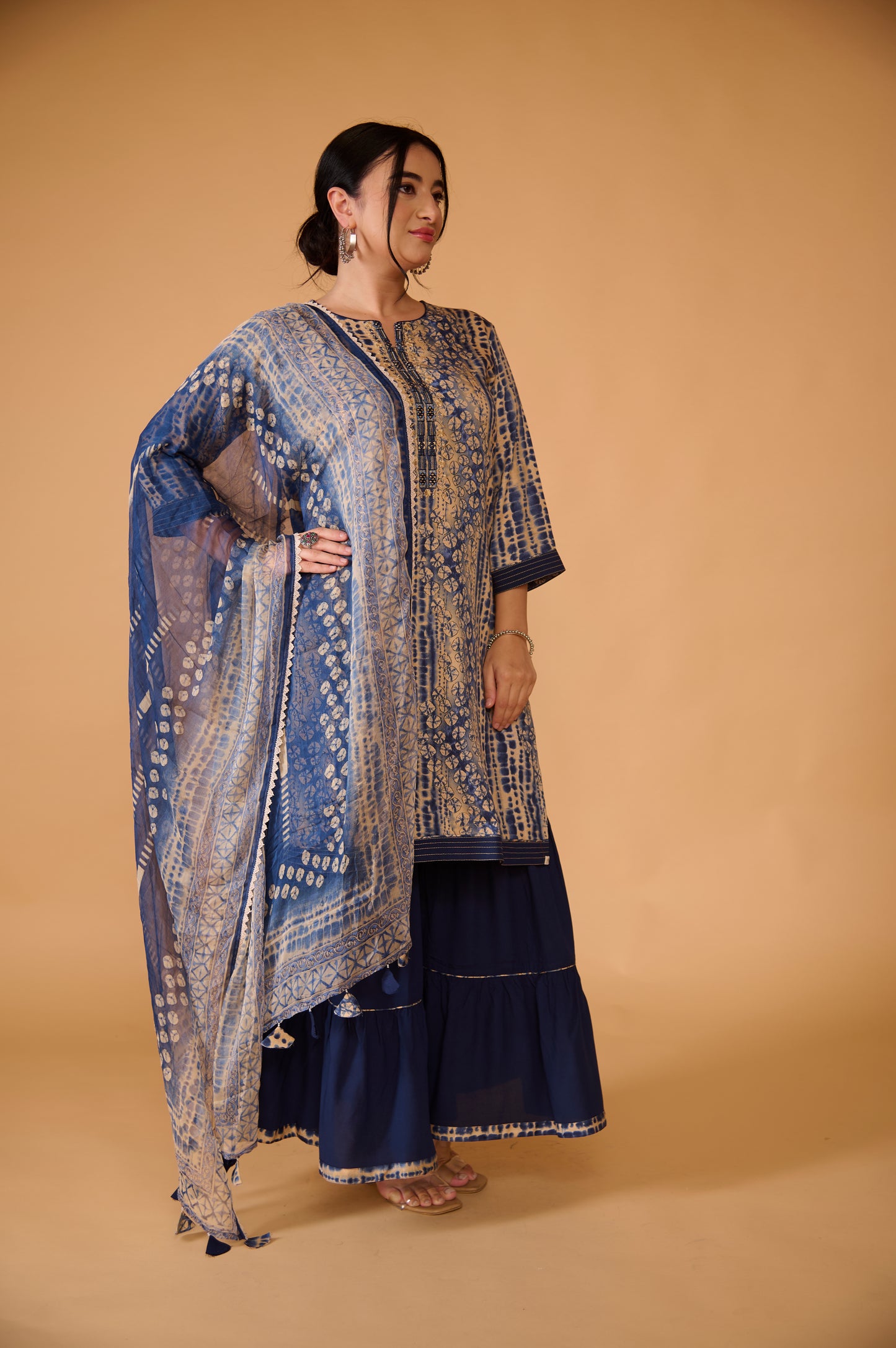 Indigo Modal Cotton Sharara Suit Set (Set of 3)