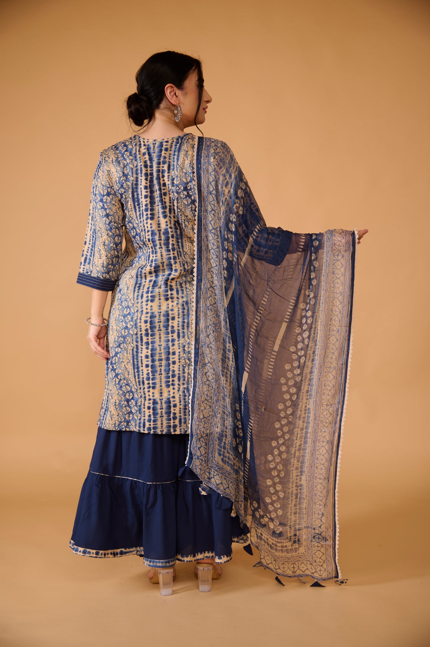 Indigo Modal Cotton Sharara Suit Set (Set of 3)