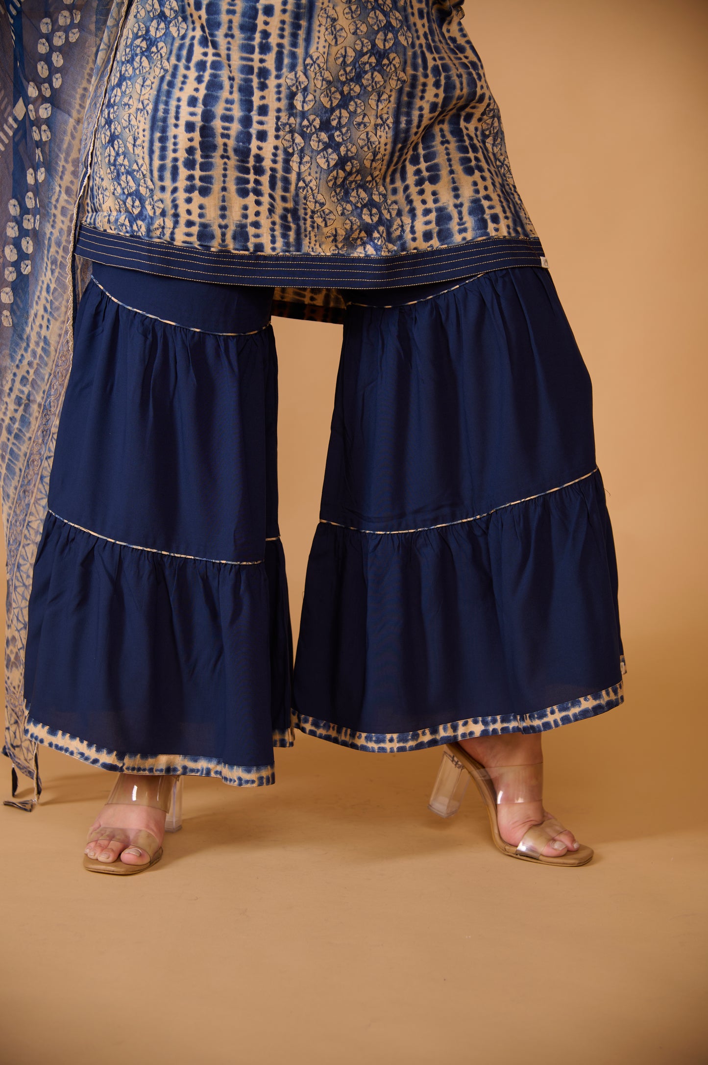 Indigo Modal Cotton Sharara Suit Set (Set of 3)