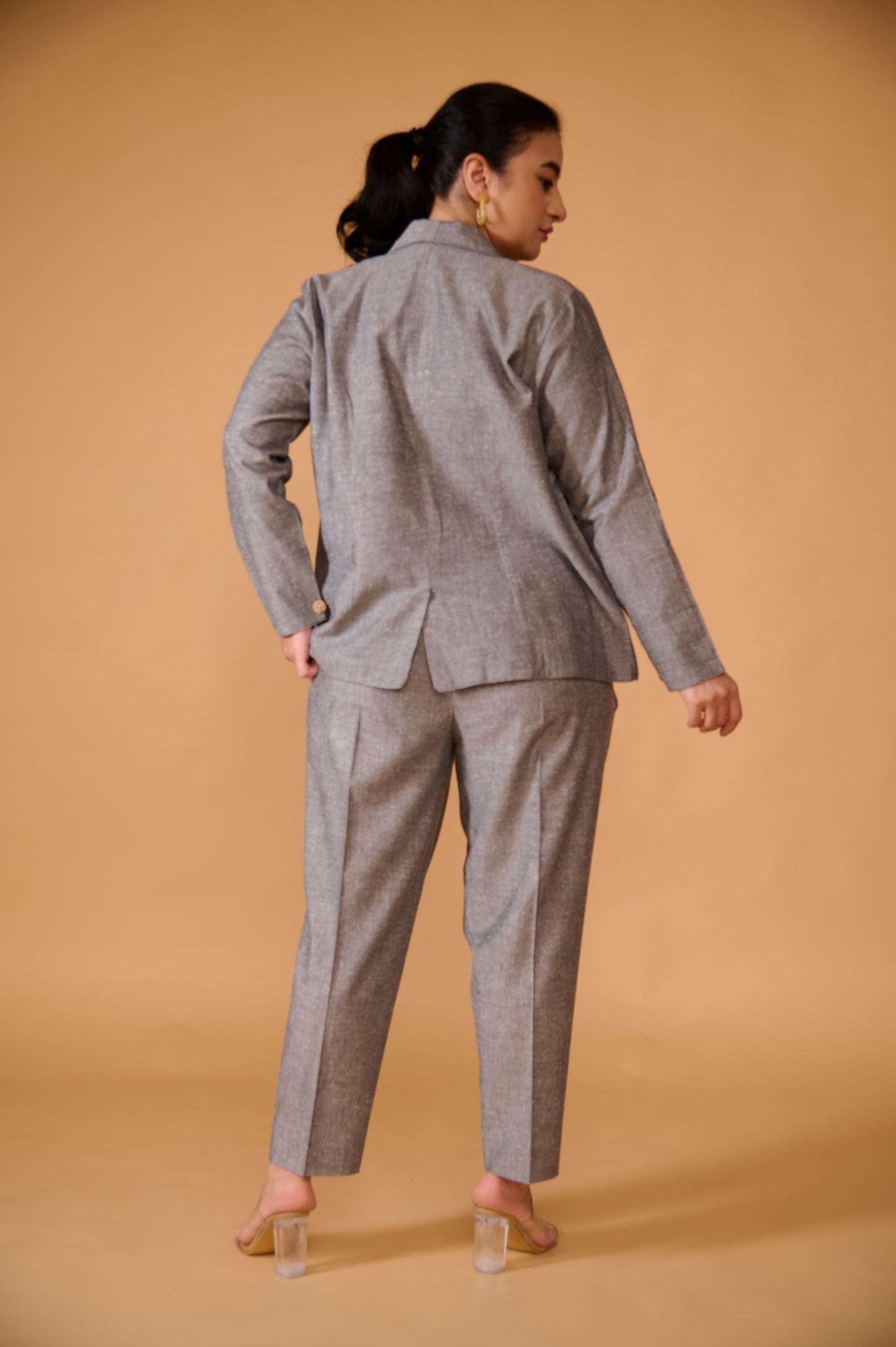 Steel Grey Khadi Silk Blazer Set