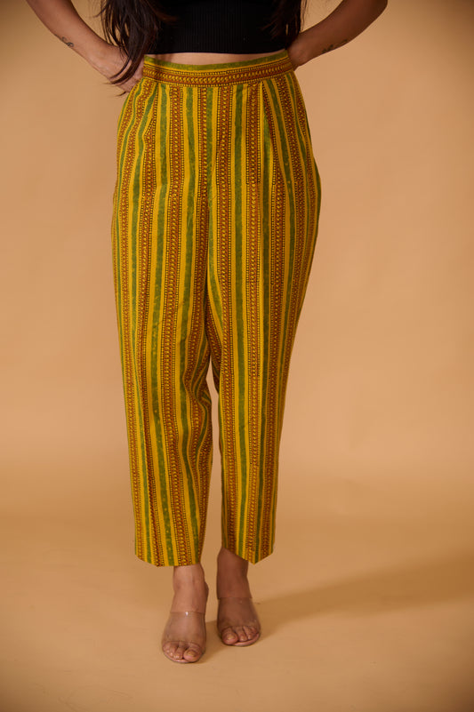 Mustard Striped Ajrakh Pant