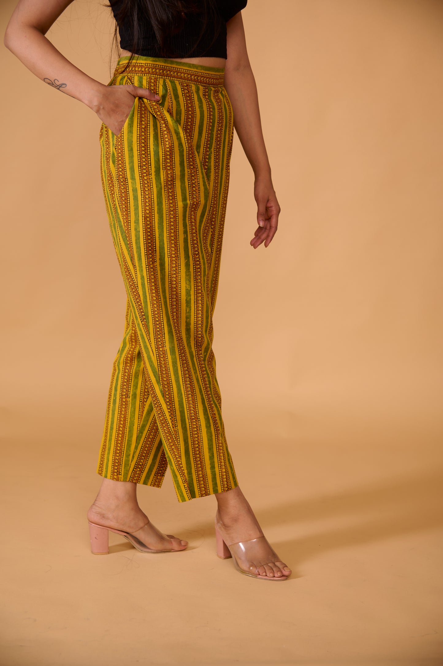 Mustard Striped Ajrakh Pant