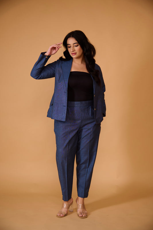 Indigo Khadi Silk Blazer Set