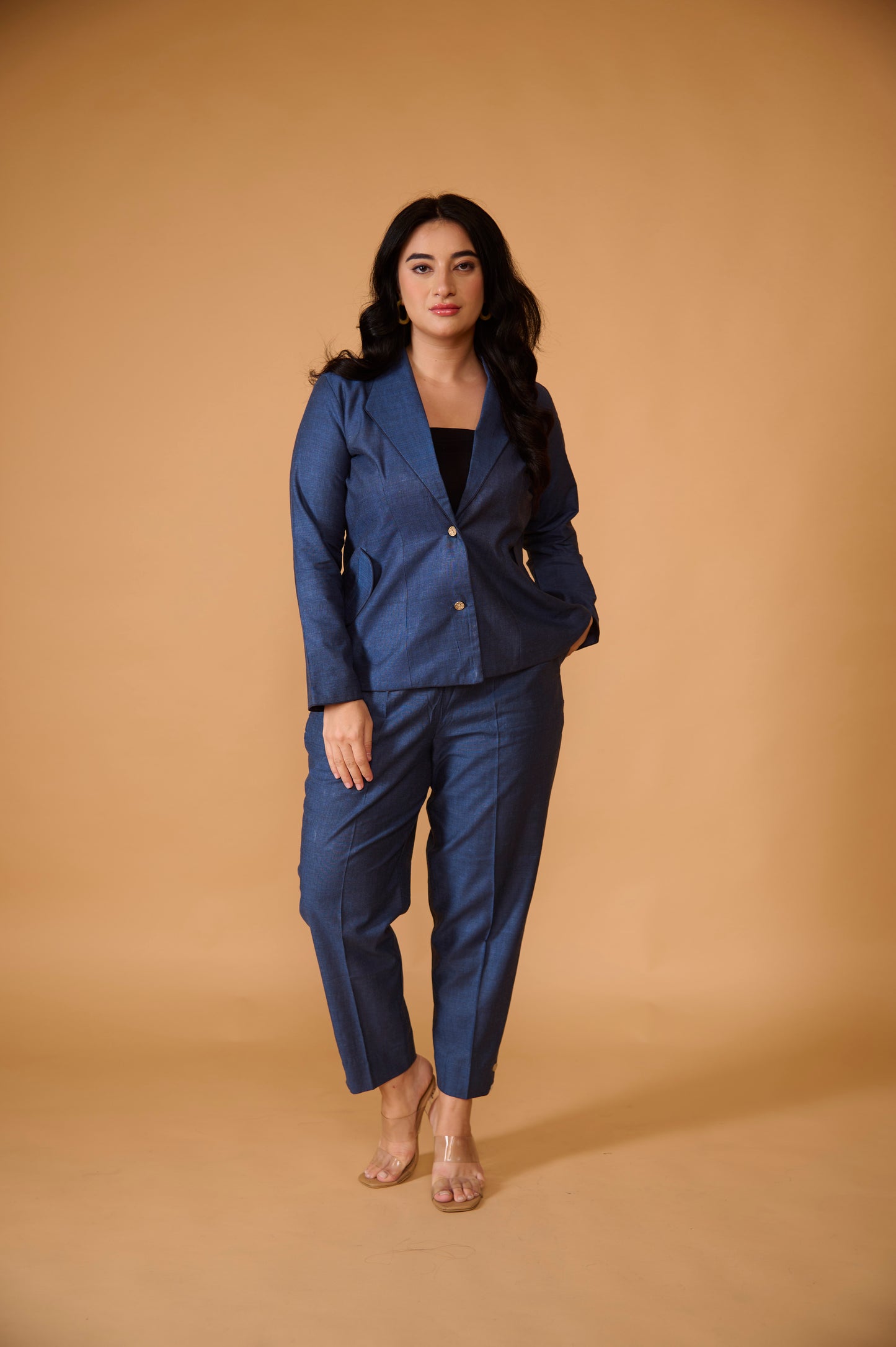 Indigo Khadi Silk Blazer Set