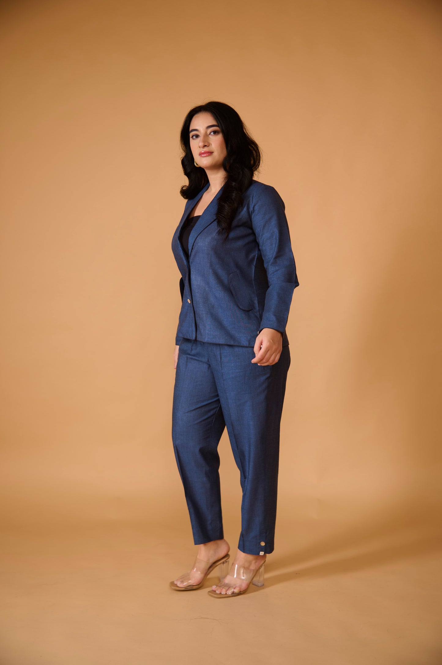 Indigo Khadi Silk Blazer Set