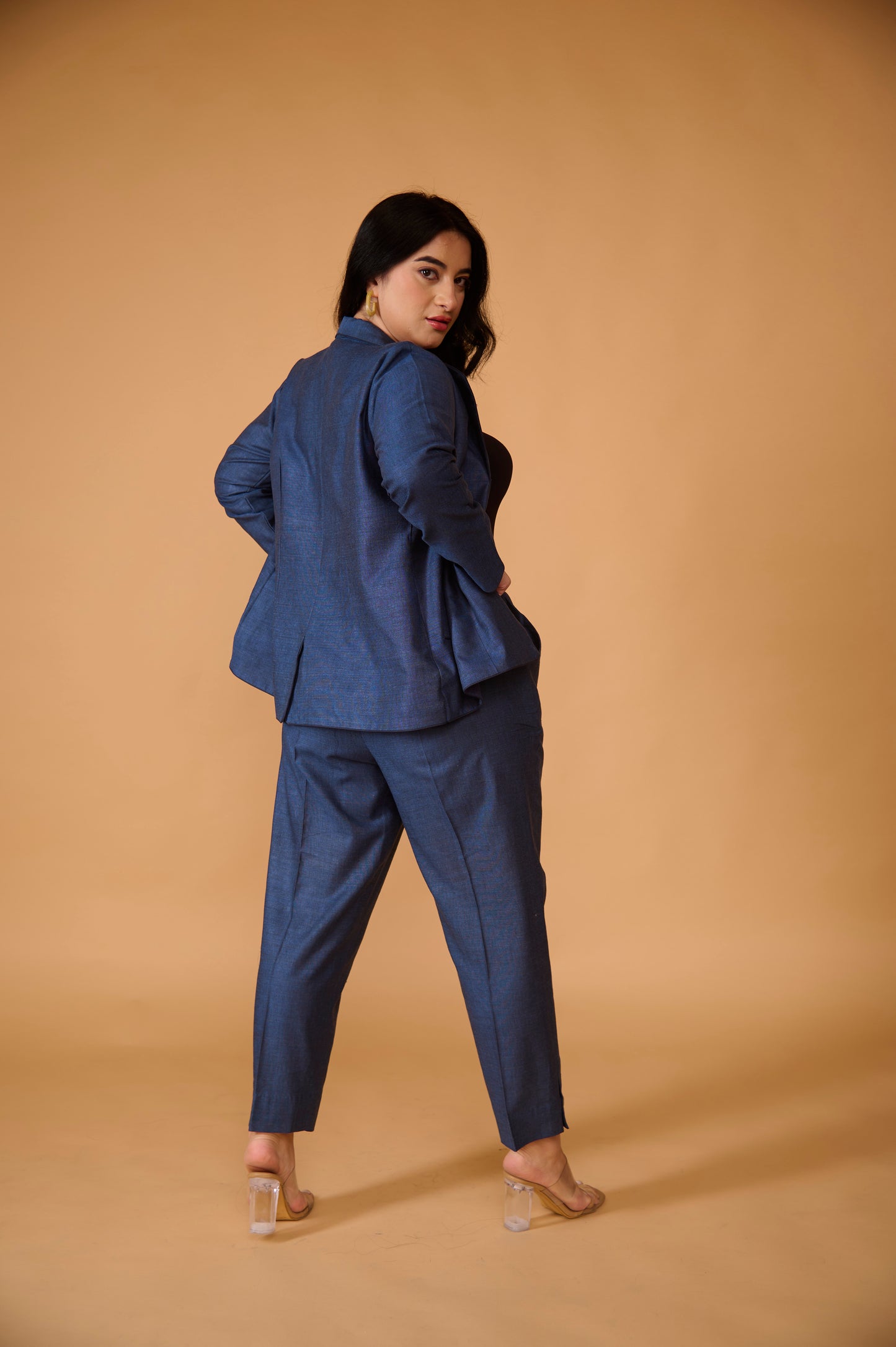 Indigo Khadi Silk Blazer Set