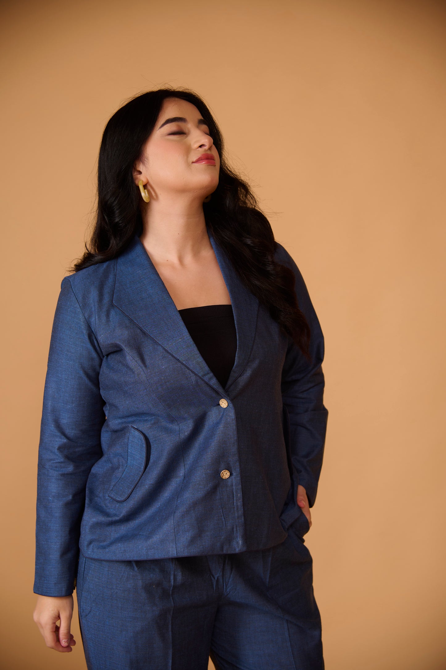 Indigo Khadi Silk Blazer Set