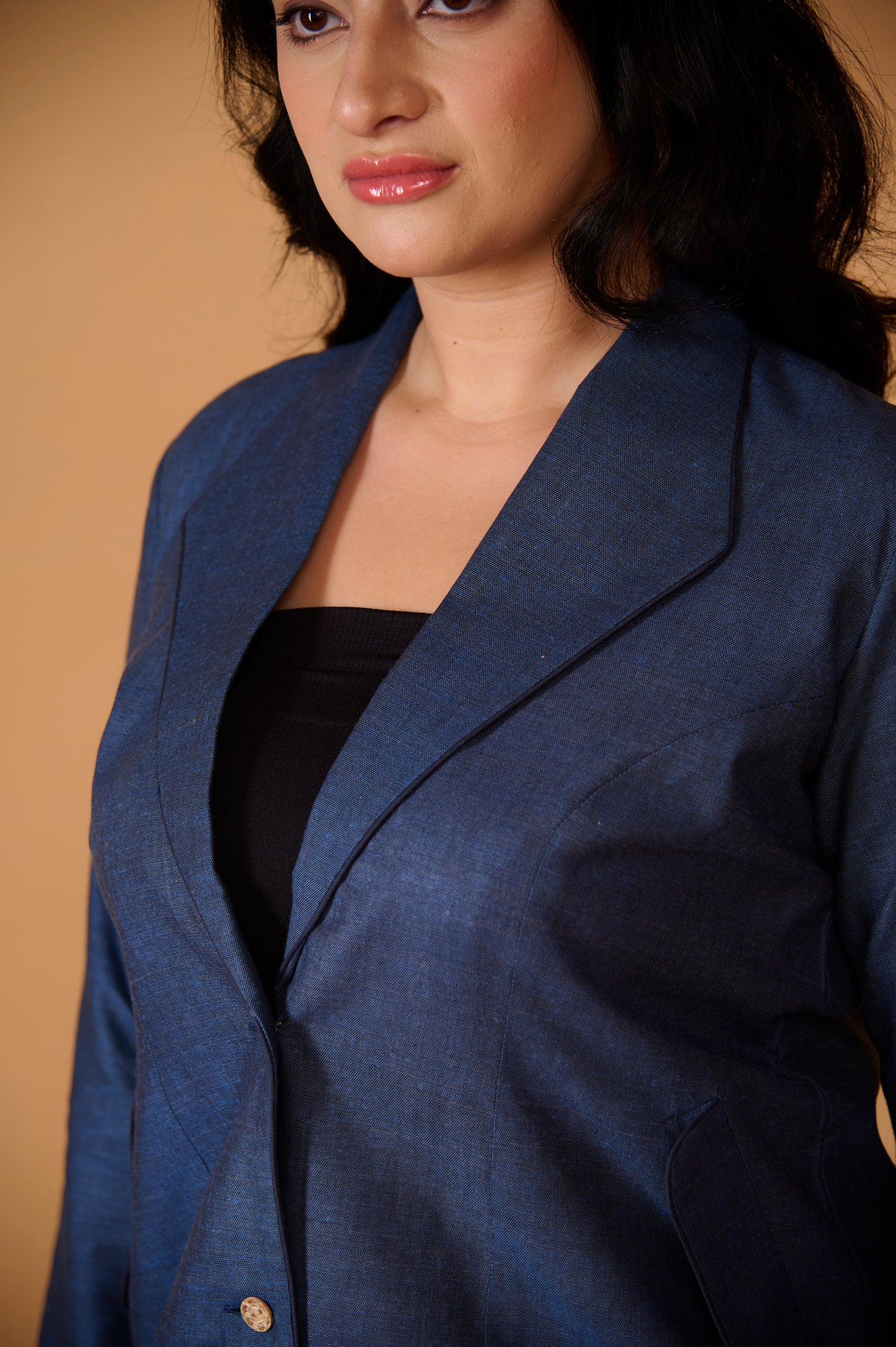 Indigo Khadi Silk Blazer Set