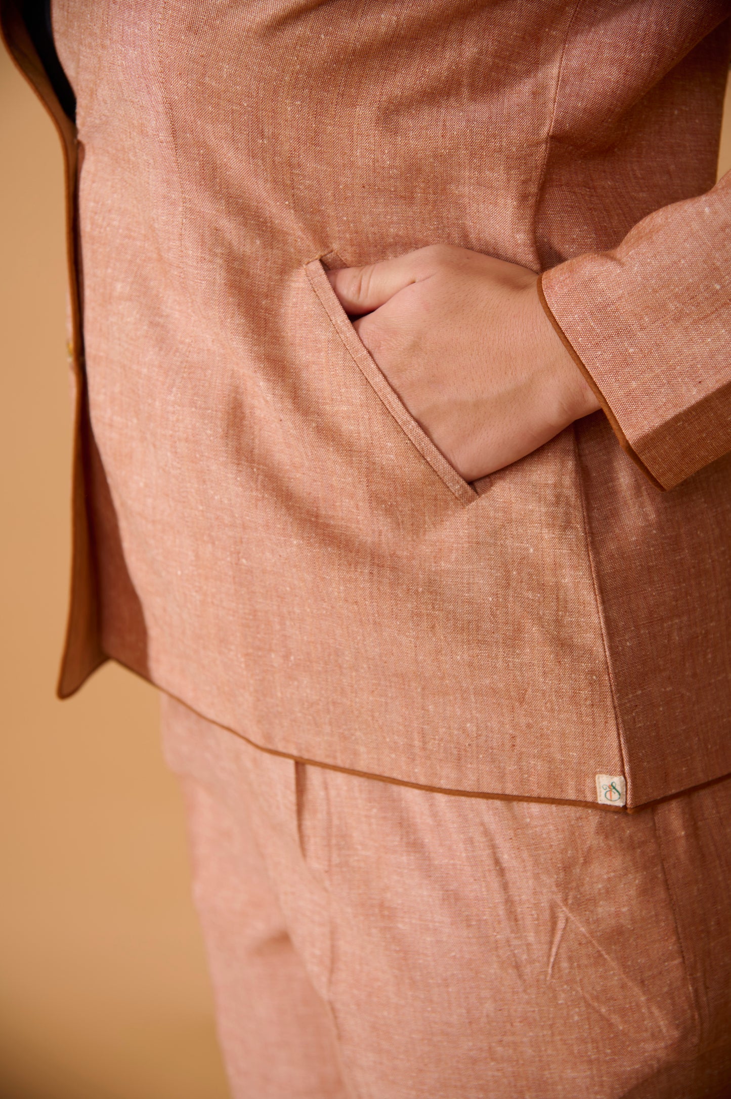 Pastel Peach Khadi Silk Blazer Set