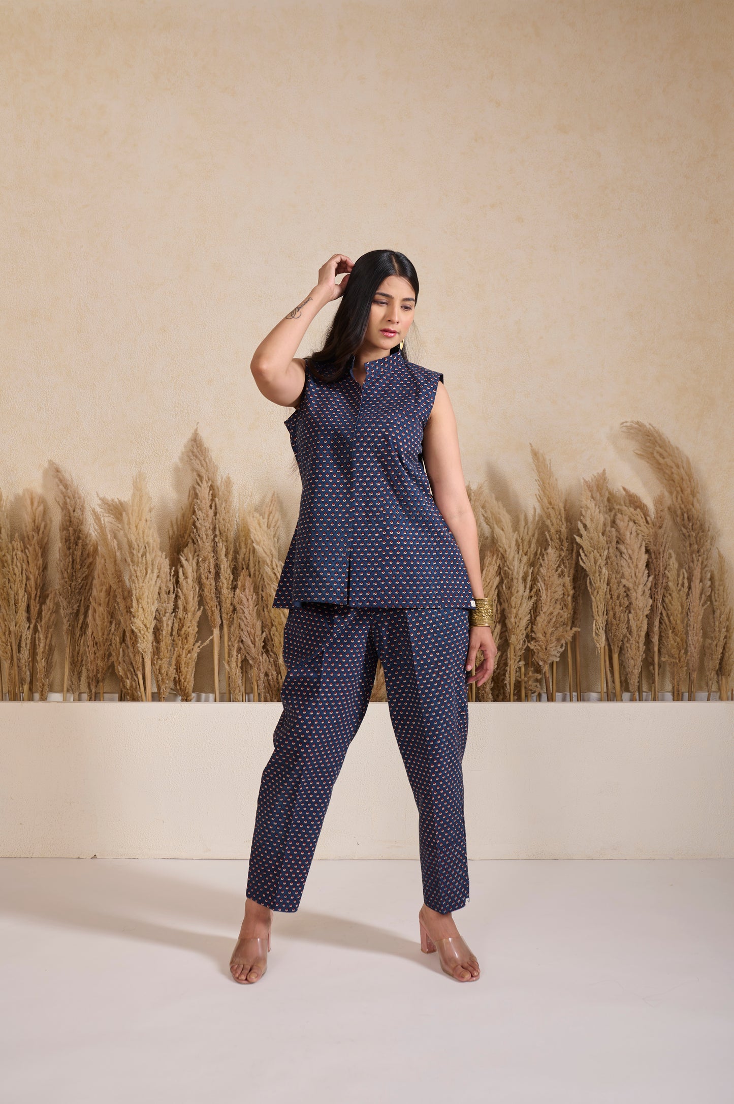 Navy Ajrakh Shrug with Pant